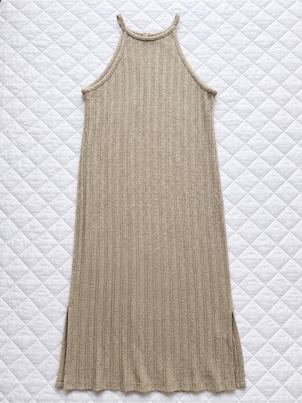 Anthropologie Amadi Caroline Ribbed Knit Halter Maxi Dress Oatmeal Small​